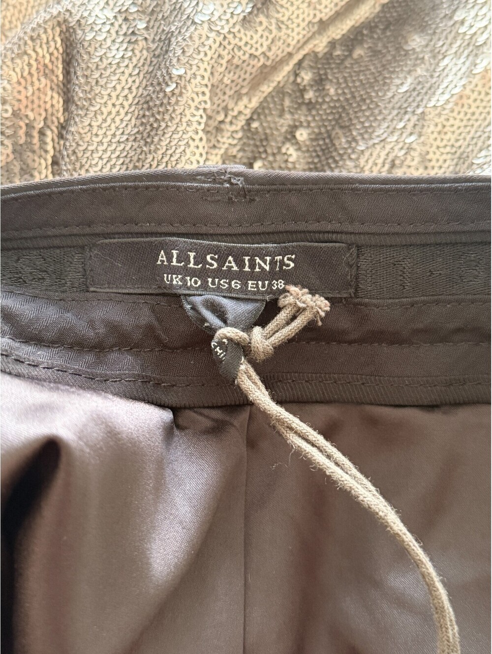 AllSaints Leigh Sequin Trousers Silver Sequin Straight Leg Pants 6 BNWT NEW - Picture 9 of 12